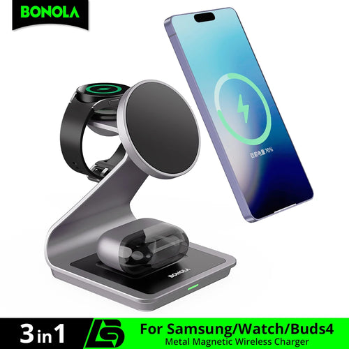 Magnetic 3 in 1 Wireless Charger Station for Samsung S24 Ultra/S25/26 Fast Charging Stand for Galaxy Watch 8/7/6/Earbuds